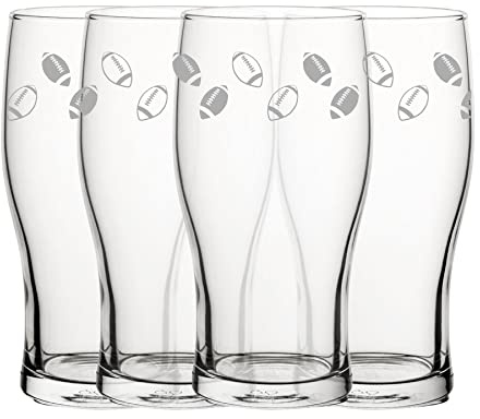 Gravierte American Football Pint-Gläser, 4 Stück, 590 ml Biergläser, Vatertagsgeschenk, Lasergravur in Großbritannien, Geschenk für ihn, Geschenk für Vater, Bruder, Onkel, Geburtstag