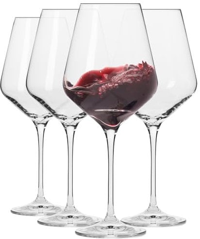 Krosno verres à vin rouge, set de 4 verres, 490ML, Collection Avant-Garde, Parfaits pour la maison, les restaurants et les fêtes, Lavables au lave-vaisselle, bord fin, long pied, de qualité supérieure