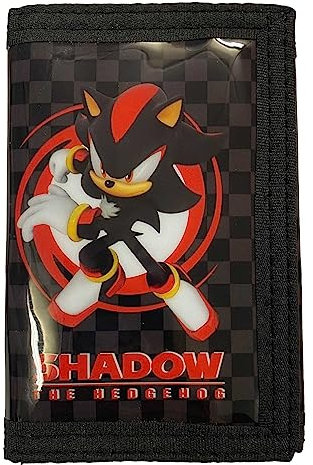 Shadow The Sonic Hedgehog Portefeuille pour enfants avec compartiment zippé pour pièces de monnaie et emplacements pour cartes et billets, Noir , Dessin animé