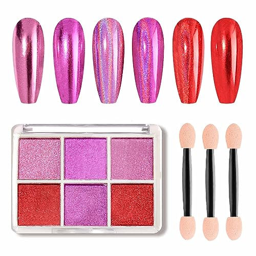 GZMAYUEN Nail Art Chrome Powder Rot 6 Farbe Mirror Pigment Nail Glitzer Nagelpulver Chrome Nagel Puder