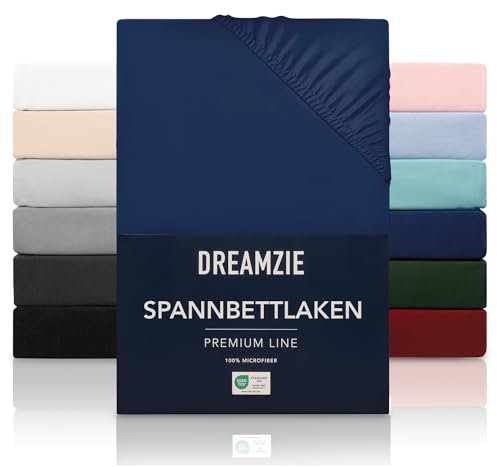 Dreamzie Spannbetttlaken 200x200 cm - Hoher Steg bis 33 cm - 100% Mikrofaser - Dunkelblau - Schadstoffgeprüft (Oeko TEX), Bettlaken mit Gummizug