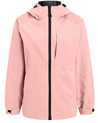 Veste de ski chaude pour femme - Coupe-vent de montagne - Veste de pluie à capuche - Manteau doublé - Imperméable - Coupe-vent d'extérieur - Trench-coat tendance, rose, M