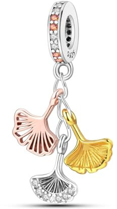 NARMO Dangle Anhänger 925 Sterling Silber Ginkgo Blatt Charm Perlen für Frauen Armbänder und Halskette