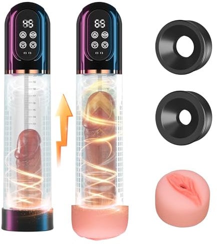 HIVEFUN Penispumpe für Penisvergrößerung Sex Spielzeug für die Männer, Elektrische Penis Pumpe Vakuumpumpe mit 4 Saugstufen 3 Automatische Trainingsmodi, Wasserdicht Masturbator mit 2 Silikonhülsen
