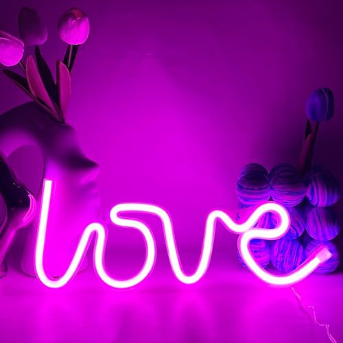 YUEYYNS Love Neon Sign Rosa Leuchtreklame LED Wanddekoration - USB/Batterie Betrieben für Mädchenzimmer, Valentinstag, Hochzeit