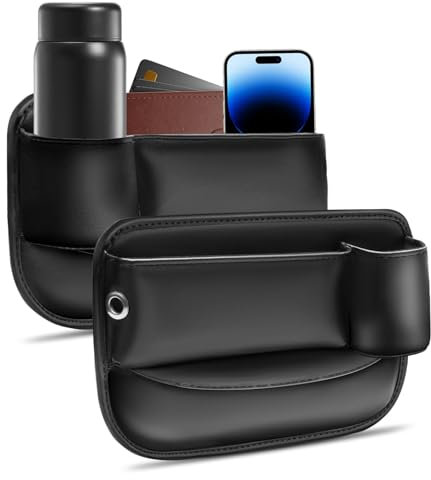 2 Pack Car Seat Gap Filler, Car Seat Storage Box With Cup Holder, PU Leather Auto Seat Gap Filler Organizer Side for Driver & Passenger Seat For Storaging Mobile Phones Keys Cards Wallets