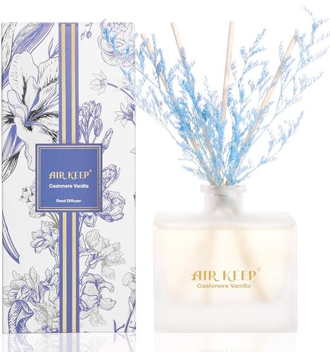 Airkeep Raumduft Kaschmir-Vanille 170ml, Raumduft Stäbchen im Milchglas-Behälter, Reed Diffuser für Badezimmer, Wohnung, Heimdekoration