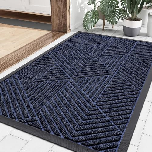 smiry Door Mat, Heavy Duty Door Matts Indoor Outdoor, Dirt Trapper Easy Clean Doormat, Non Slip Floor Mat for Front Door, Entrance, 60 x 90 cm, Navy Blue