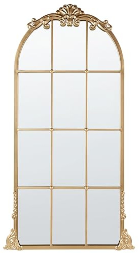 Beliani Specchio decorativo a parete stile finestra appeso 66 x 124 cm Oro