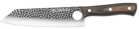 Zassenhaus Kochmesser HUNTER 19 cm, handgefertigter Klingenstahl mit Loch, Griff aus Pakkaholz, mit Lederscheide, für die Küche oder als Outdoor Kochmesser, Ausbeinmesser, Hackmesser