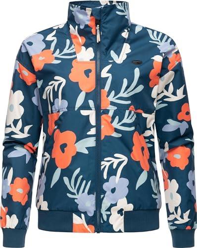 Ragwear leichte wasserdichte Damen Oversize Übergangsjacke kurz mit modischem Allover-Print Goona Print YOUMODO Petrol Gr. S