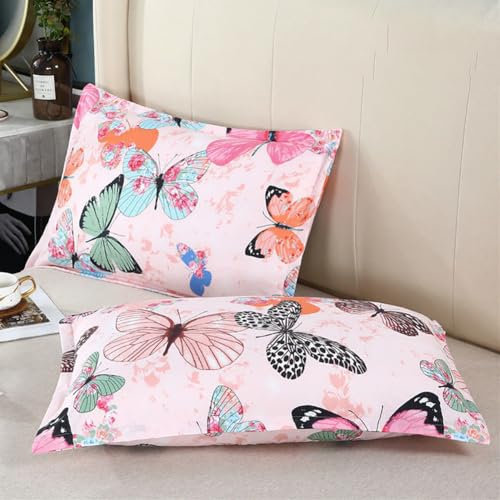 AShanlan 2er Set Kissenbezug 80x80 Rosa Schmetterling Kopfkissenbezug 80 x 80 Bunt Butterfly Kissen Bezug 80x80cm Dekorative Kissenhülle Mikrofaser Polsterbezug Set Pillow Case Pillow Cover