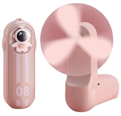 RJMAC Portable Mini Pink Handheld Fan, Foldable & Rechargeable with Night Light, High RPM, Efficient Cooling for Kids Room