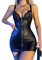 PIIKNUO Leder Bodysuit Damen Sexy Wetlook Body Kleid Damen Lackleder Kleid Rock Lack Leder Kleid Dessous Minikleid Frauen Ärmelloses Neckholder V-Ausschnitt Lederkleid Kurzer Bodycon(S)