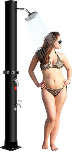 Bilisder 35 litros Ducha Solar de Jardín, con Grifo de Pie y Rociador de Lluvia Giratorio,Ducha de Piscina para Jardín, Piscina, Patio Trasero, Agua Caliente hasta 60 °C, sin Electricidad (35L)