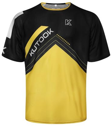KUTOOK Radtrikot Fahrradtrikot Mountainbike Rennrad Shirt MTB Trikots Herren Kurzarm Sommer Tops Bekleidung Motocross-Jersey Sommer DH Downhill Schnelltrocknend Gelb L