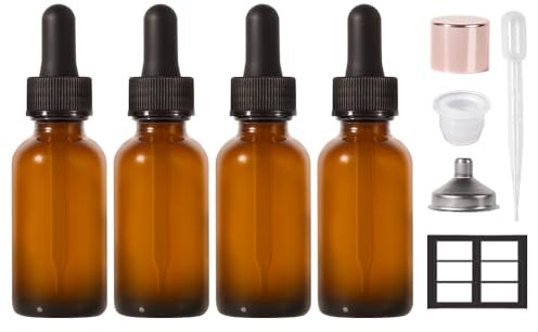 Stellacare 4 Packs,Amber Dropper Bottles for Hair Eye Dropper Small Oil Dropper Bottle Glass Vials Leak Proof Travel Bottles