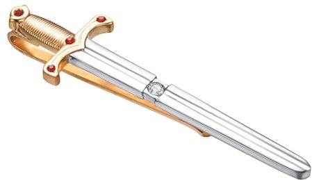 Asienice Pinces à cravate personnalisées en forme d'épée pour homme - Argenté brillant - Avec zircone cubique, middle, Métal non précieux, Zircon cubique