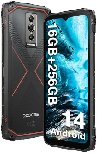 DOOGEE Blade10 PRO Rugged Smartphone, 16 GB RAM + 256 GB ROM TF 2 TB, 6,56 11 mm Sottile, 5150 mAh, 50 MP+8 MP, Octa-Core Telefono Indistruttibile, Android 14 Cellulari, Face ID/NFC/OTG Nero Rosso