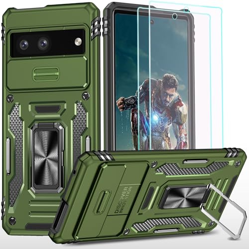 YmhxcY For Google Pixel 7 Case, With [Screen Protector Film*2] 360° Rotate Metal Stand,Slide Camera Cover,Sturdy Case[Military Grade] For Google Pixel 7-Olive Green