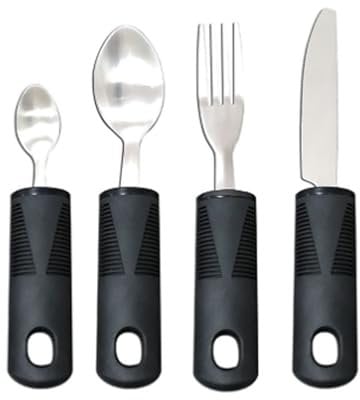 IUSOT Dementia Aids, Large Wide Handled Easy Grip Cutlery Set, Easy Grip Cutlery for Arthritic Hands, Disability Aids Cutlery Set with Spoon Fork Knife, Caring Cutlery for Disabled Adults, Parkinsons