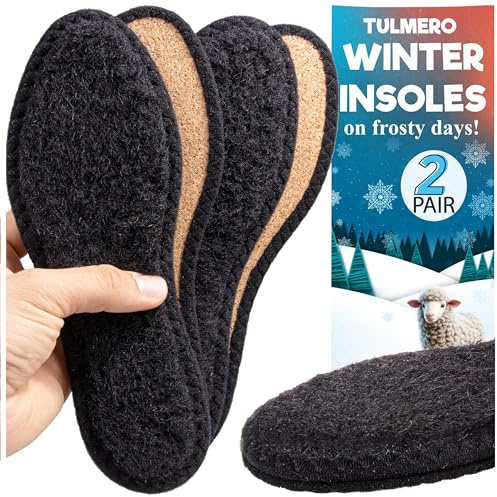 2 Paare Thermo Einlegesohlen Herren Damen & Kinder - Lammfellsohle für den Winter, Schuheinlagen aus Naturwolle und Kork, Wärmeeinlagen Schuhe, Schwarz - Perfekte Lammfell Einlagen Größe 43