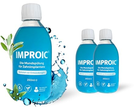 IMPROIC Mundspülung für Zahnimplantate (3er Pack) | Mit Hyaluronsäure, Fluorid & funktionellen Naturstoffen | Schützt Zähne und Zahnimplantate nachgewiesen vor Entzündungen