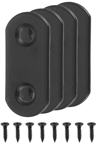 sourcing map 4 Set Flat Repair Plates, 0.63 x 1.42 Inch Stainless Steel Flat Straight Brace Bracket Mending Joining Plates with Screws for Fixing Wooden Furniture Corner, Black