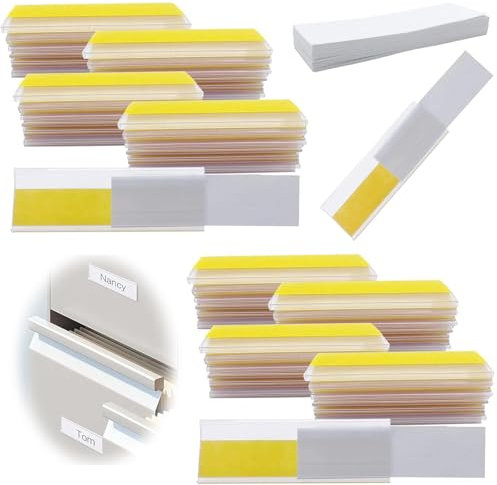 Etichette Adesive per Mensole, 60 Pezzi Porta Etichette In Plastica, Etichette Autoadesive per Ufficio, Etichette Trasparenti per Documenti, Etichetta del Prodotto del Supermercato, 4x8cm