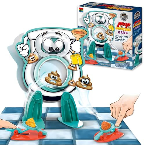 POPOYU Toiletten Spiel Poop Toys,Kacka Alarm Spiel Kinderspiele Funny Games,Launchers Toilettenspiels Shoot Poop Familienspielzeug mit 12 Häufchen, 2 Werfern, 1 Aufkleber für Kinder Jungen Mädchen