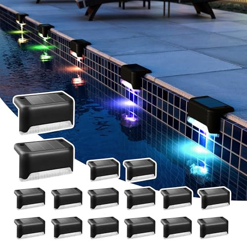 Solpex Solarleuchten für außen, 16 Stück, Schwarz Farbwechsel Treppenlicht, Wasserdicht LED-Beleuchtung für Außentreppen, Stufen, Zaun, Hof, Terrasse und Wege (schwarz, Farbwechsel)
