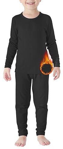 Zando Kids Thermal Base Layer Set 2-6 Years, Kids Boys Black Thermal Tights Leggings, Boys Clothes, Black, 3-4 Years