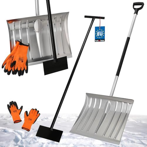 KOTARBAU® Set Schneeschaufel mit Aluminiumstiel 138 cm Eisschaber 119 x 20 cm + Handschuhe warm Schneeschieber Schneeräumer Aluminium Schneeschaufel Auto Stoßscharre mit Stiel Schaufel mit Stiel