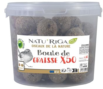 Riga - NATU'RIGA - Seau Boules De Graisses sans Filet - Nourriture Oiseaux Exterieur - Graines - Recette Énergétique - Renforce Système Immunitaire - Idéales en Hiver - Formule Économique - x 50