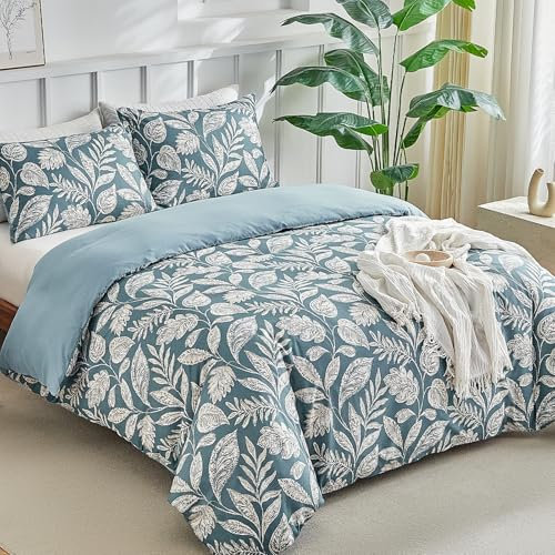 Lekesky Bettwäsche-Set für Doppelbett, traditionelles Paisley-Muster, Doppelbett-Bettwäsche-Set (1 x Bettbezug, 2 x Kissenbezüge), weiche Mikrofaser, Paisley-Bettwäsche, 200 x 200 cm, Hellblau