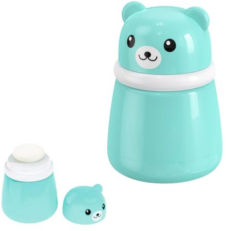 Box in Plastica di Conservazione Talco per Bambini con Colino e Piumino, Contenitore Portatile a Forma di Orso (Vuoto) per Cipria in Polvere Sfusa, Scatola con Piumino per Talco (Blu)