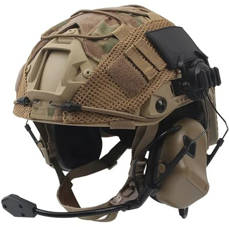 YChoolco Tactical Airsoft Helmet Set, with Side Rails Military Headset & Camouflage Helmet Cover Paintball Combat Hunting Protective Gear(T)