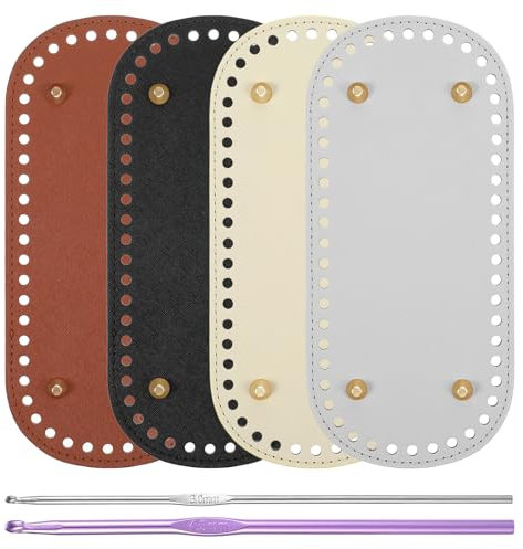 Ouligay 4 Stück Taschenboden zum Häkeln mit 2 Häkelnadeln, 22x10cm Taschenboden, PU Leder, Oval, Vorgestanzt Bag Bases for Crochet, Kunstleder Boden für Tasche Häkeln DIY Stricktaschen Korbflechten