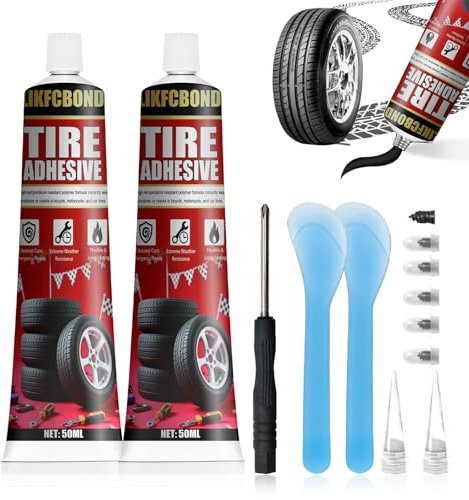 LIKFCBOND Kleber für Autoreifen, Kleber für Reifenreparaturen, Autoreifen Reparaturset, Mit Düse und Schaber, Kleber für Verschiedene Reifentypen Geeignet (2 Stück, 50ML)