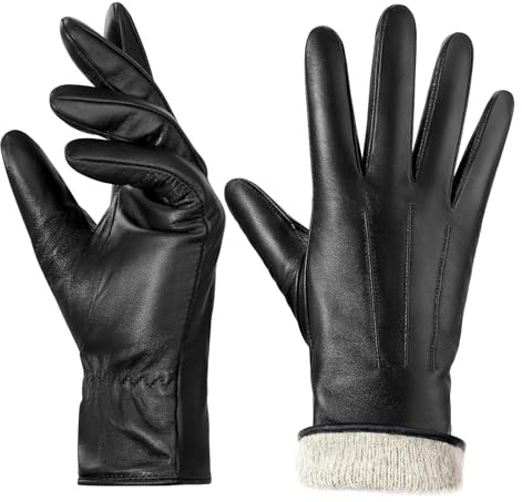 Lederhandschuhe Damen Winter Handschuhe Touchscreen Kaschmir Gefüttert | Warm Echt Leder Handschuhe, Herbst Winter Klassisch Fahrerhandschuhe für Smartphone SMS Autofahren