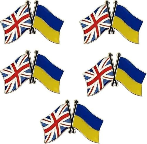 5 Pcs British Ukrainian Flag Lapel Pins UK Ukraine Friendship Flag Badge UK & Ukraine Friendship Enamel Pins Decoration Waterproof Accessories for Office Party Clothes Hats Backpacks Badge