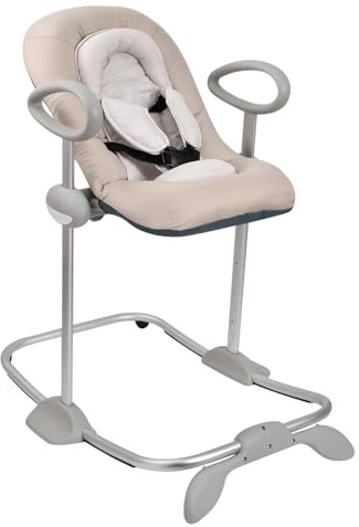 BÉABA Up & Down IV Babywippe – Höhenverstellbar, Unisex für Babys und Kleinkinder, 3 Neigungspositionen, 5-Punkt-Sicherheitsgurt, Neugeborenen-Einsatz – Farbe Argile