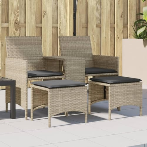 Qnhdfrt Gartensofa 2-Sitzer mit Tisch und Hockern aus PE-Rattan Hellgrau Wetterbeständige Outdoor-Lounge für Garten und Balkon