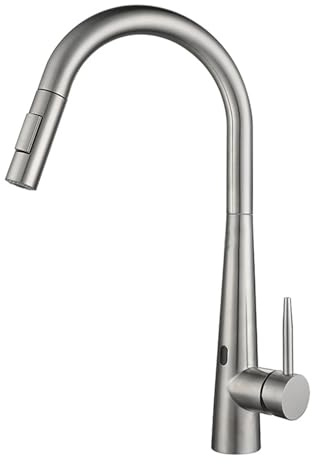 XJTNLB Grifo Cocina Extraible Cepillado Grifo Cocina con Sensor Automático 2 Tipos de Chorro Mezclador Agua Caliente y Fría