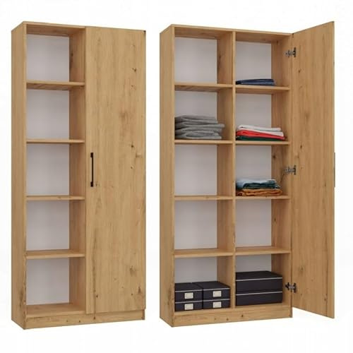 CDF Modernes Bücherregal Standregal mit 10 Ablagen, Hohes Büroregal Aktenregal teilgeschlossen mit Türen, 80 x 30 x 182 cm - Eiche Artisan