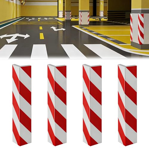 Lot de 4 Protections de Bord de Porte de Garage Autocollantes, Profil en EVA avec Rayures Noires et Jaunes, pour Places de Stationnement, Garages et Angles de Mur (Rouge et Blanc)