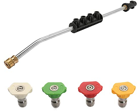 Mingzhe High Pressure Car Wash Jet Lance 4 Nozzle Tips Adjustable Angle Sprayer Curved Rod Washer 3300PSI Stainless Steel Copper Efficient Car Cleaning