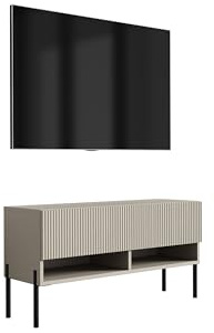 3E 3xE living.com TV-Schrank mit geriffelter Front, Kaschmir, gerade Schwarze Beine, 100 × 32 × 52 cm