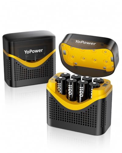 YoPower Wiederaufladbar AAA Akkus mit Ladegerät | Akku-Ladegerät AAA, Aufladbare Batterien AAA NiMH 1.2V 1100mAh, Akku für Gigaset Telefon, Spielzeug, Walkie Talkie, Kamera