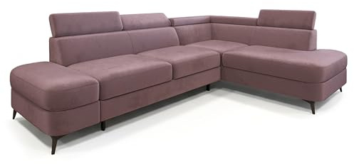 Masseno Ecksofa AVISE M R-S mit Schlaffunktion L-Form, Klassisch Sofa mit Bettkasten, Wohnzimmersofa, Couch, Soffa, Bettsofa, Couchgarnitur - Lila, Monolith 62